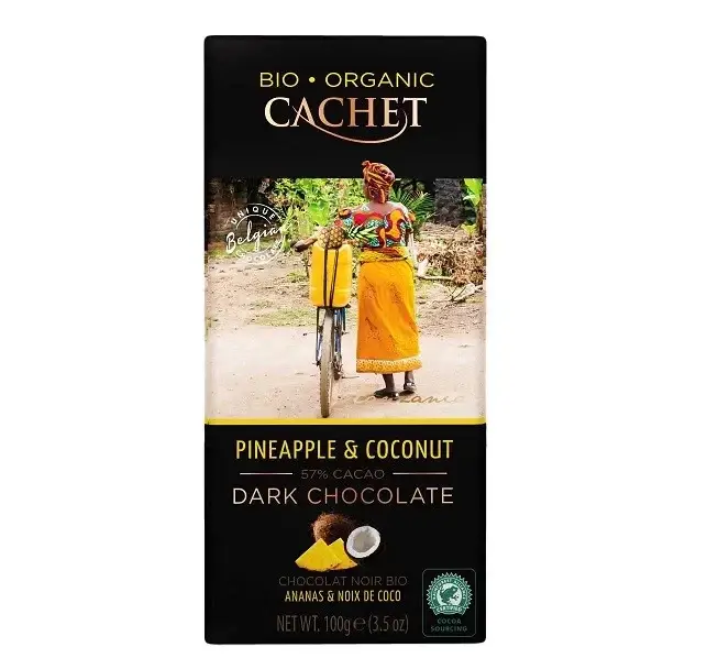 

Шоколад черный Bio-Organic с ананасом и кокосом Cachet Dark Pineapple Coconut 57% Бельгия 100г