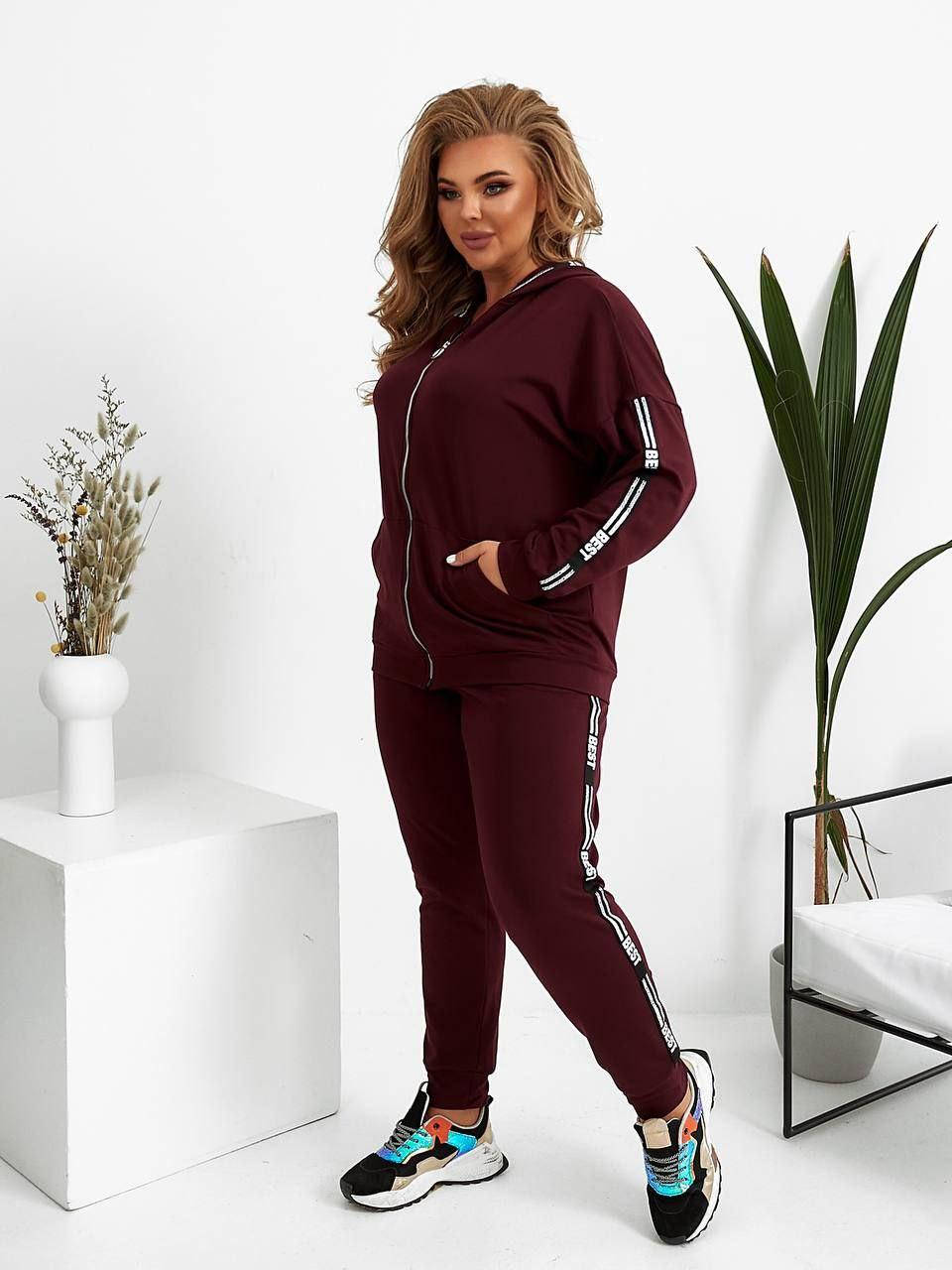 

Женский спортивный костюм больших размеров бордового цвета, Бордовый