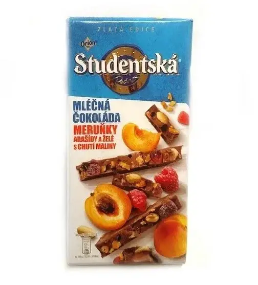 

Шоколад молочный Studentska Pecet с с абрикосом, малиной и арахисом 170 г Чехия