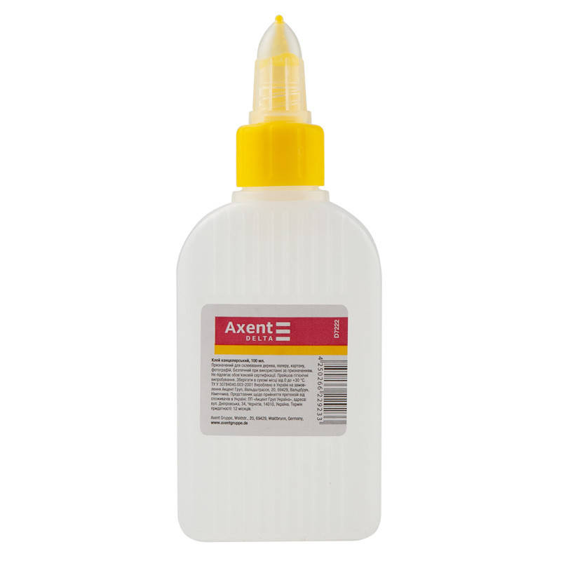 

Клей канцелярский Axent Delta D7222, 100 мл, колпачок-дозатор