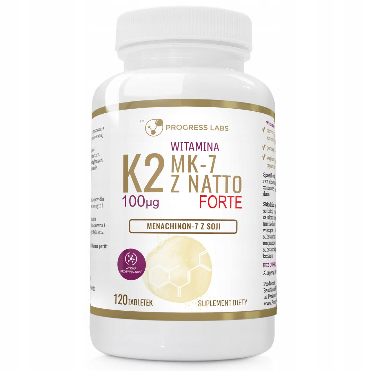 

Витамины, Vitamin K2 MK-7 100mcg Natto 120 tabs, PROGRESS LABS
