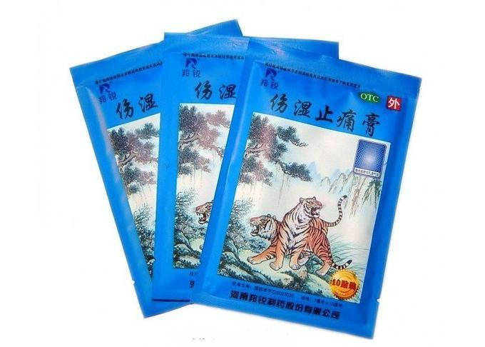 

Пластырь Тигровый, 10 шт./уп. Shangshi Zhitong Gao, болеутоляющий, посттравматический, "Два тигра" (синий)