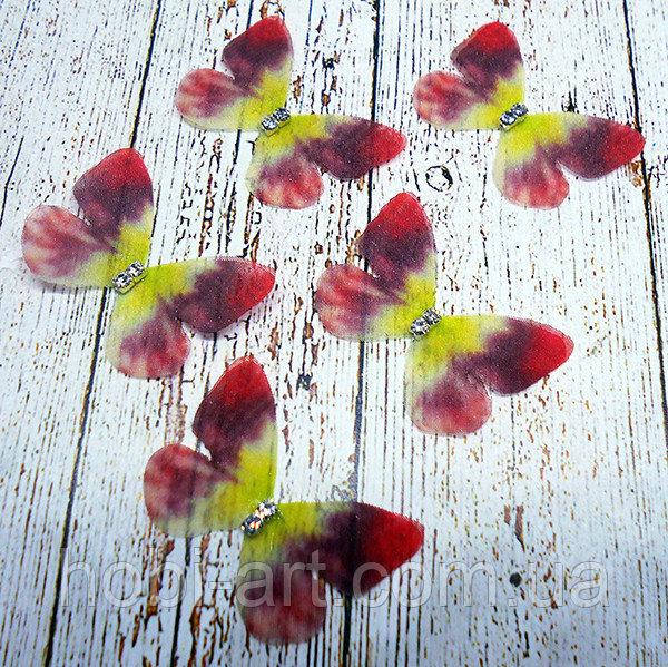 

Метелик двохшаровий шифоновий 3х2см жовтий+бордовий (ВАА-0133)