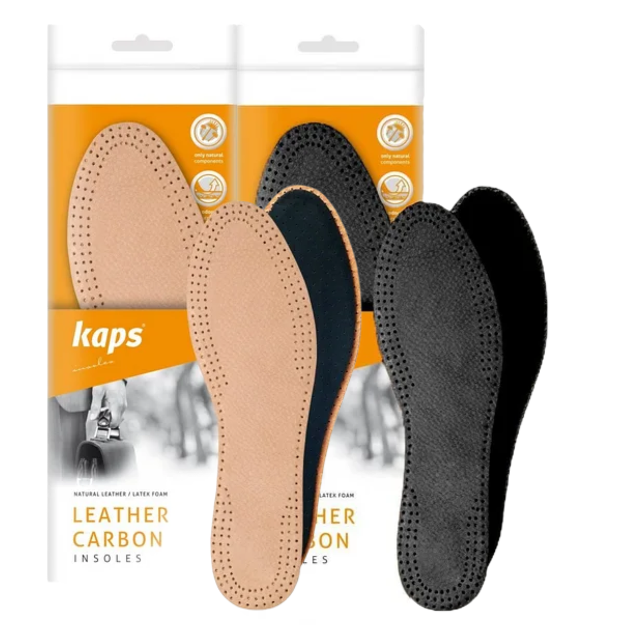 

Kaps Leather Carbon - Кожаные стельки для обуви (2 цвета на выбор, р. 35-46) Черный, 41