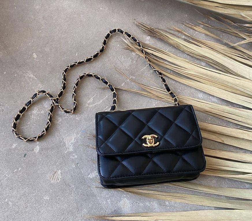 

Кожаная Женская сумочка Chanel Mini Flap Bag Black Сумка Шанель черная, Черный