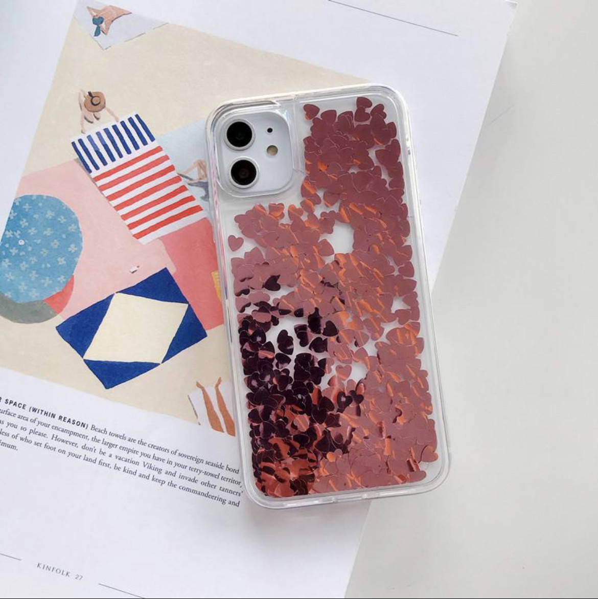

Чехол iPhone 11 pro с жидкими блестками сердцами, Золотой
