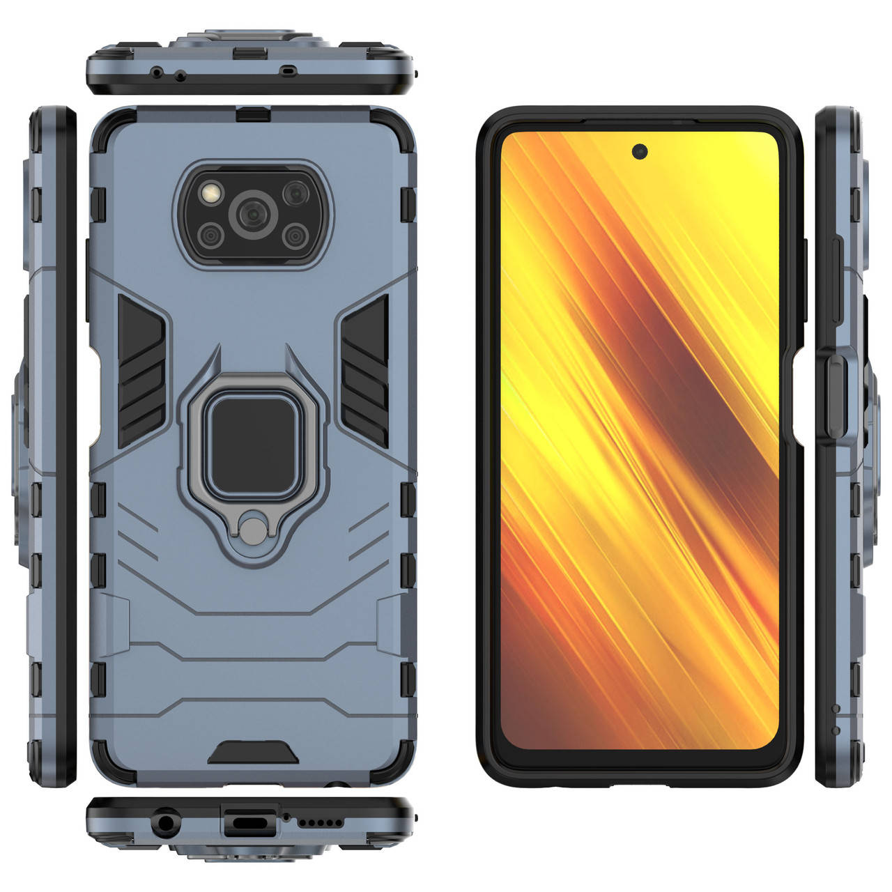 

Бронированный чехол для Xiaomi Poco X3 NFC / Poco X3 Pro с кольцом Navy Blue, Голубой