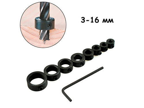 

Ограничители глубины сверления для сверл 8шт 3-16мм погружения