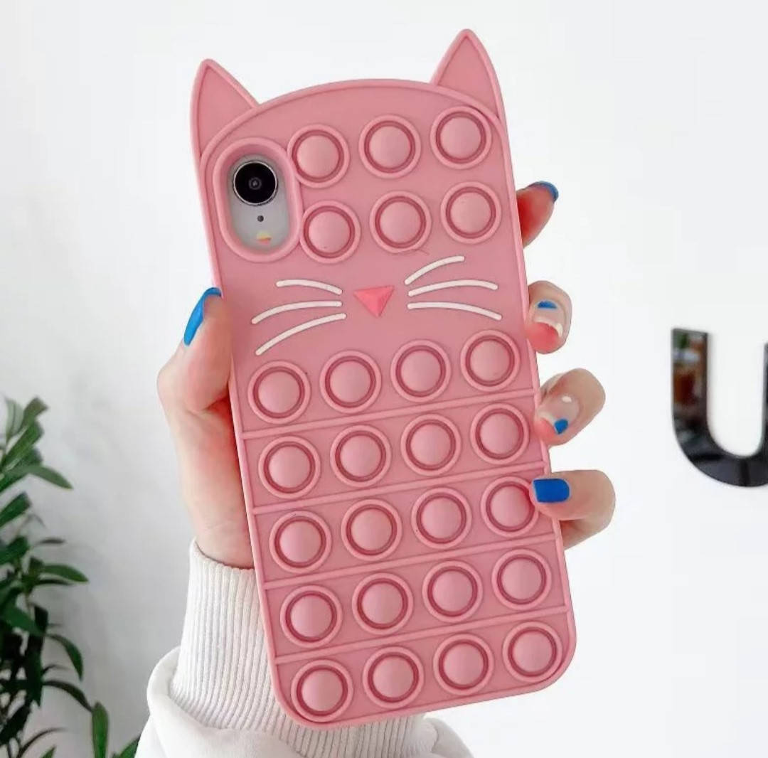 

Чехол Pop it для iPhone X антистресс силиконовый Котик Попит розовый