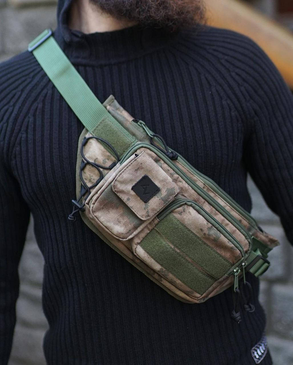 

Тактическая черная мужская сумка нагрудная на плечо или на пояс GOR-TEC MULTICAM, Хаки