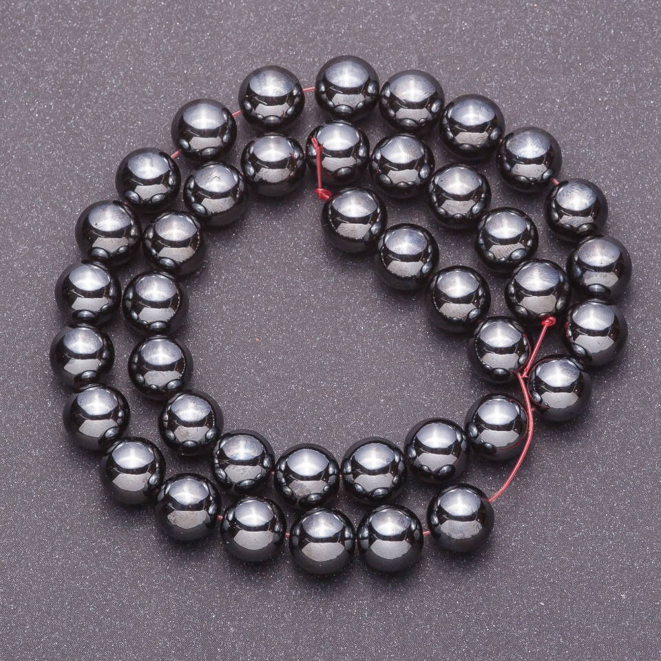 

Бусины из натурального камня Гематит на леске гладкий шарик d-10мм L-38см