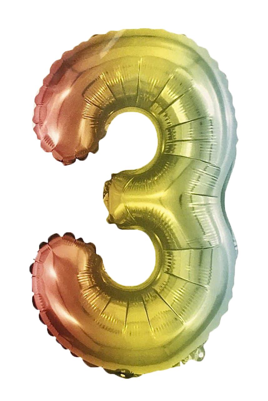 

Шар фольгированный радужный, цифра "3", Разные цвета