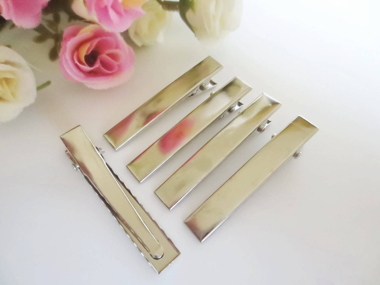 

Металлическая заколка-крокодил для волос, 4,5 см., Светло-серый