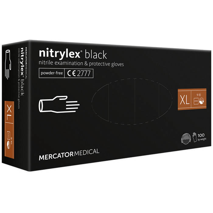 

Перчатки нитриловые Mercator Nitrylex BLACK неопудренные, размер , 100 шт, Черный