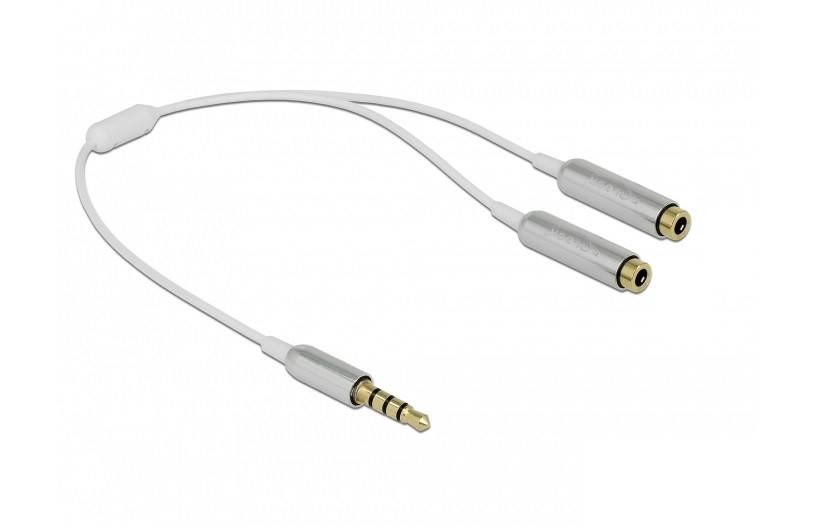 

Перехідник аудіо Jack 3.5mm 4pin 1x2 M/F Delock 0.25m Splitter Slim Metal Gold Белый(70.06.5576)
