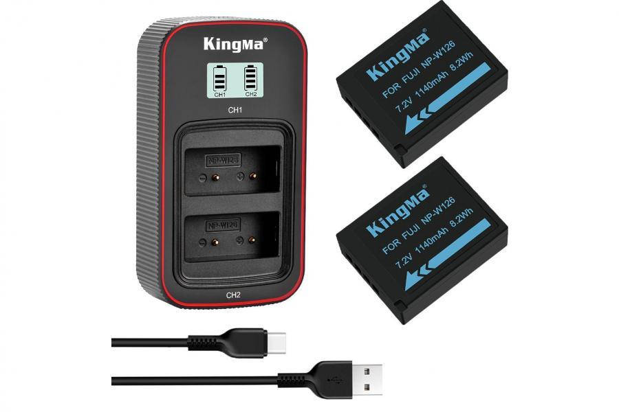 

3-Pack NP-W126 комплект из 2 аккумуляторов KingMa Fujifilm NP-W126 и двойного зарядного устройства