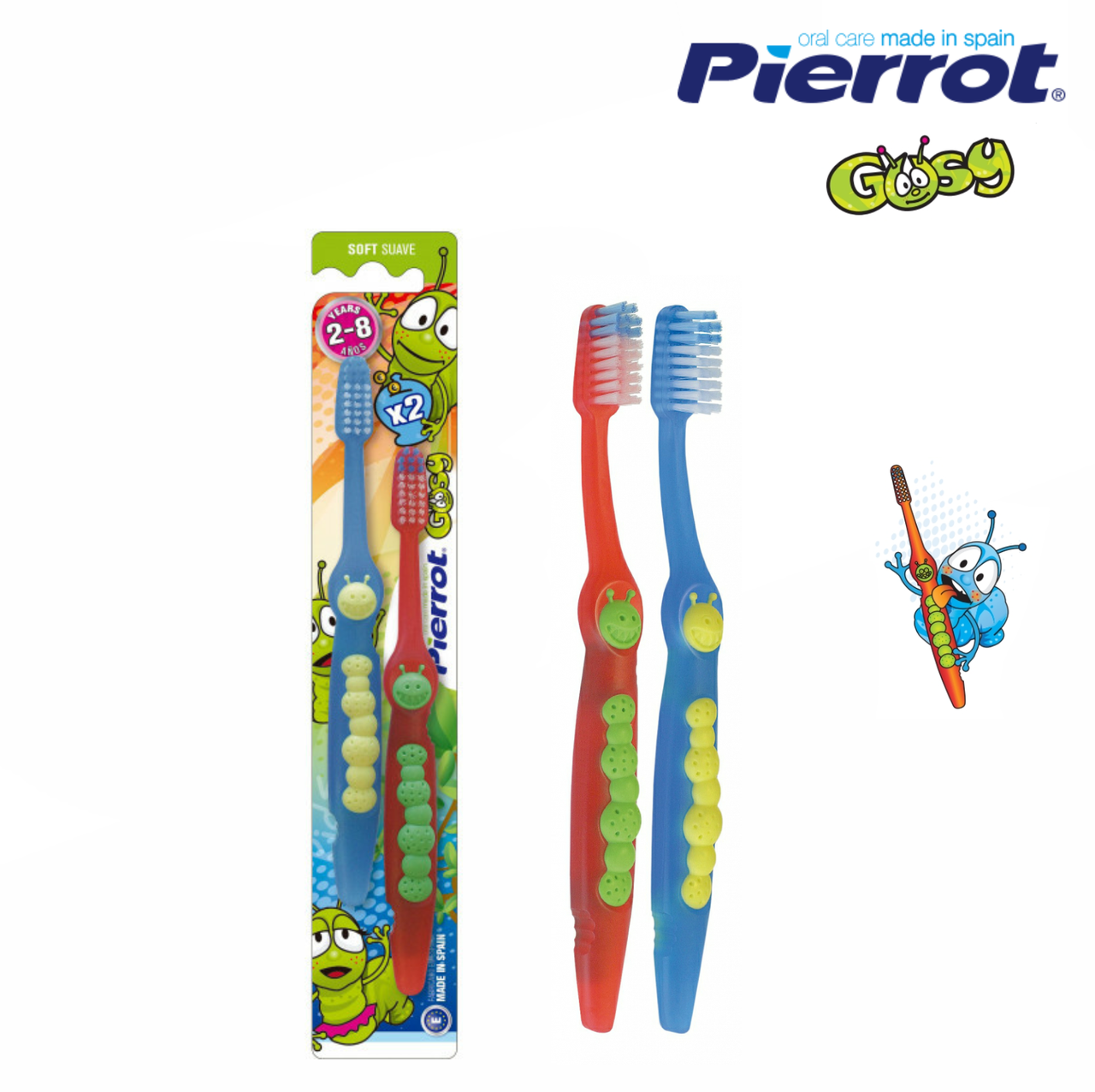 

Детская зубная щетка Pierrot Kids Gusy (от 2-8 лет) гусеница 2 шт в упаковке