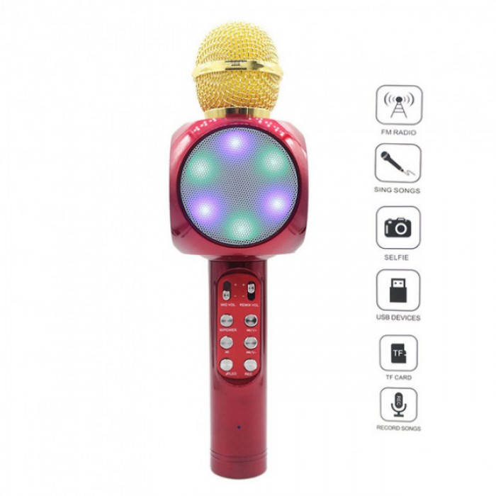 

Беспроводной микрофон караоке блютуз WSTER 1816 Bluetooth динамик USB Красный