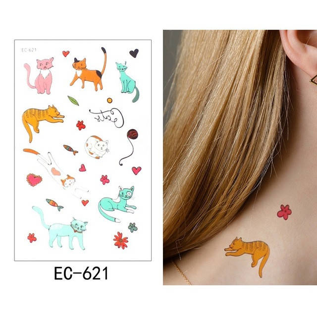 

Флеш тату, 12*8 см. Временная. Переводная. Детская. Набор, Животные, Милые, Кошки, EC-621 (S), Цветные