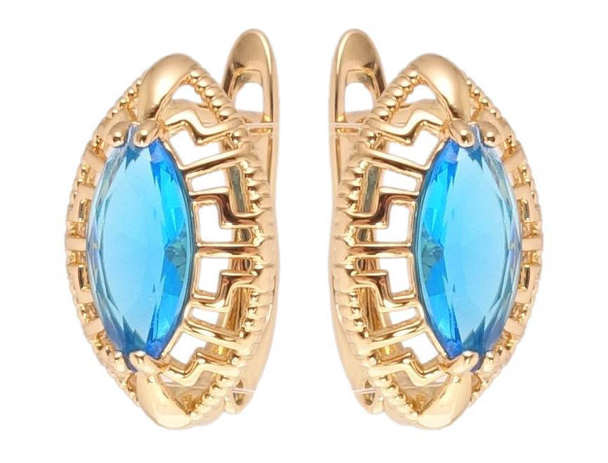 

Серьги Xuping Позолота 18K английский замок "Голубой кристалл в декоративной резной оправе"