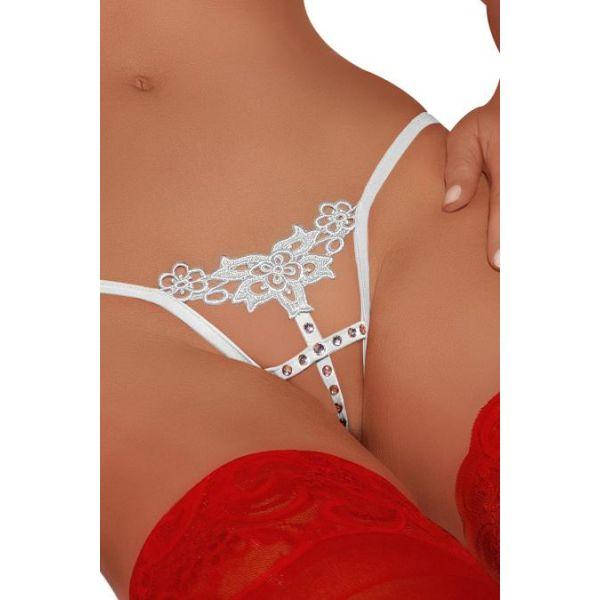 

White Timeless Elegance Peek-A-Boo Rhinestone G-string | Puls69, Белый
