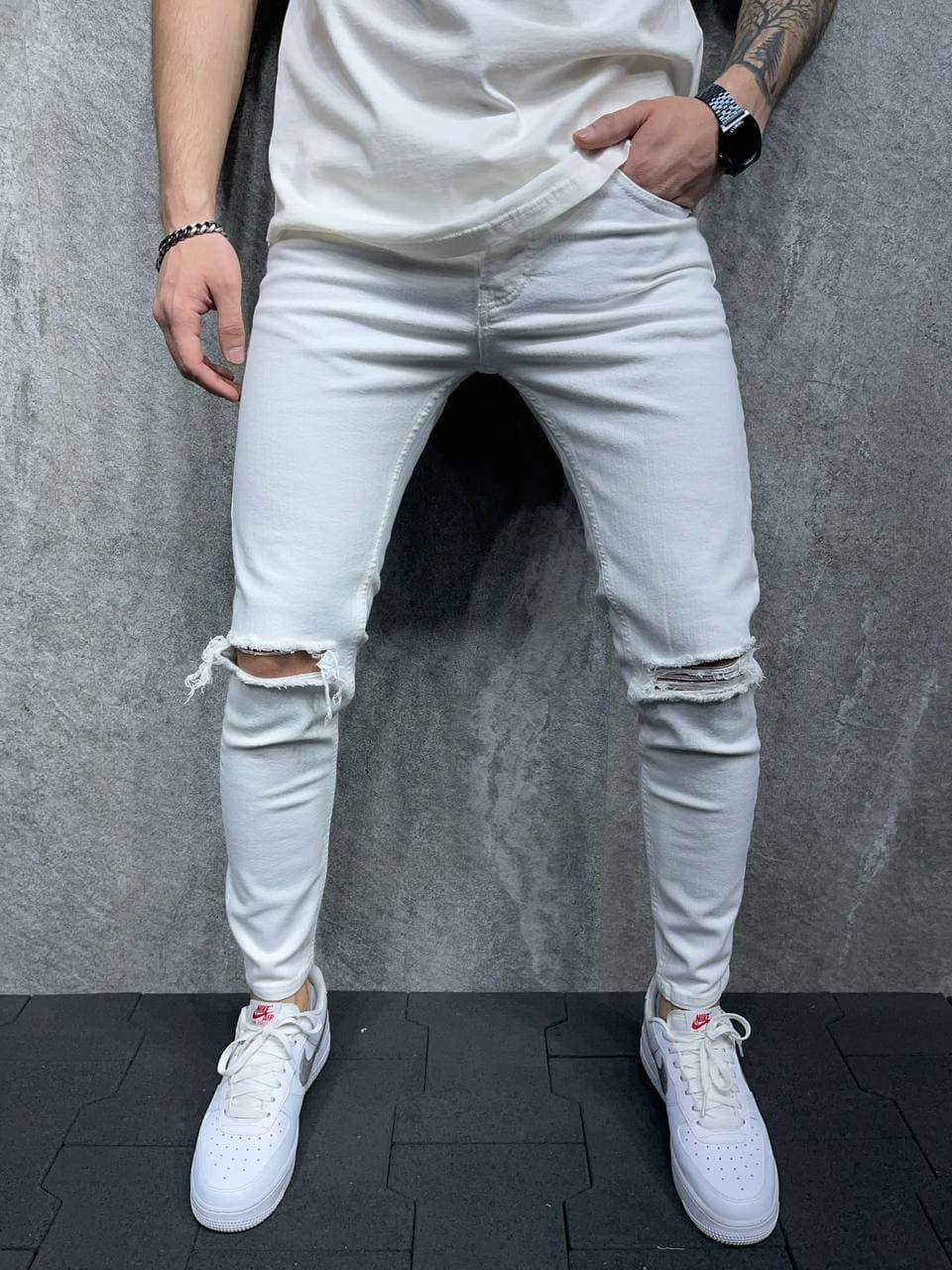 

Джинсы белые мужские рваные / ЛЮКС качества