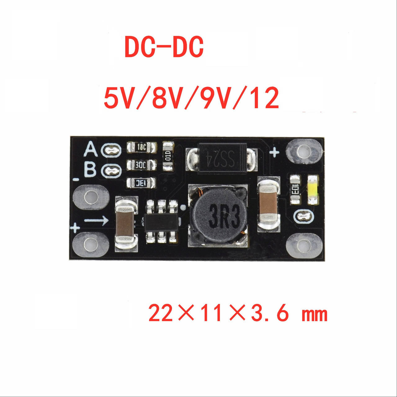 

DC-DC повышающий преобразователь, модуль с li-ion 3.7V / 5V, 8V, 9V,12V 5W