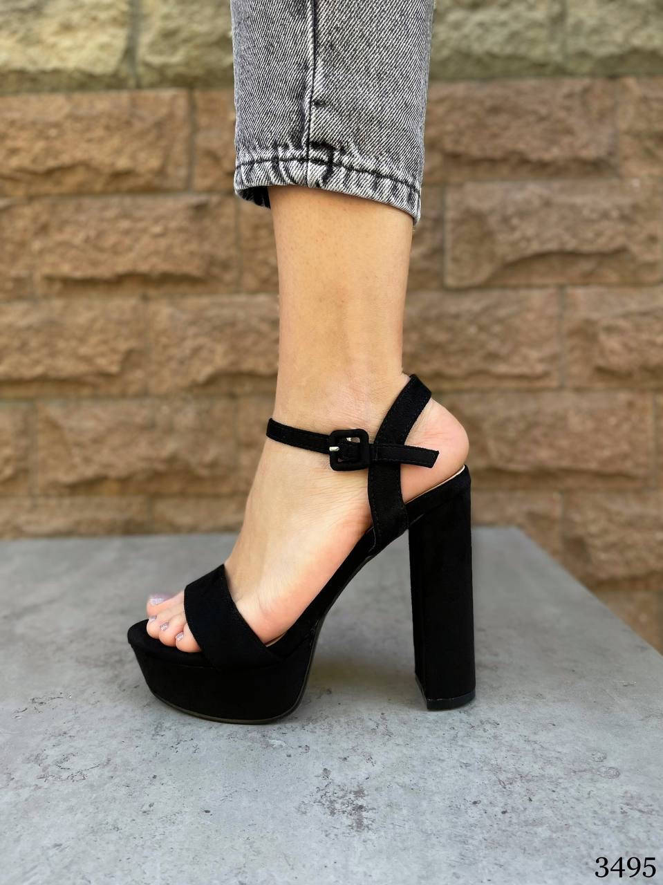 

Босоножки на каблуке женские чёрные замшевые 36 37 38 39 40