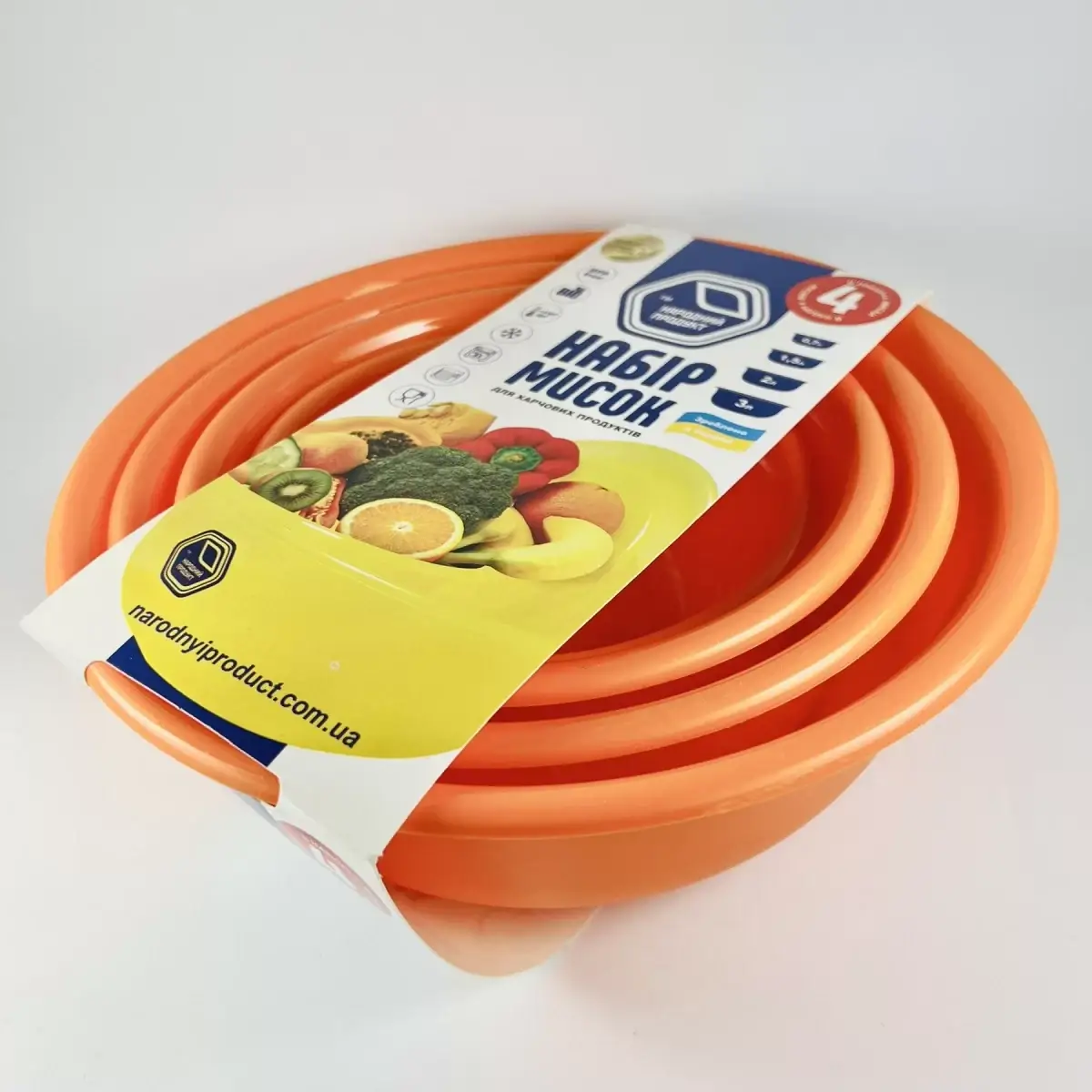 

74 - Набор мисок ТМ Народный продукт 0,7л+1,5л+2л+3л (12шт/ящ) оранжевые, Оранжевый