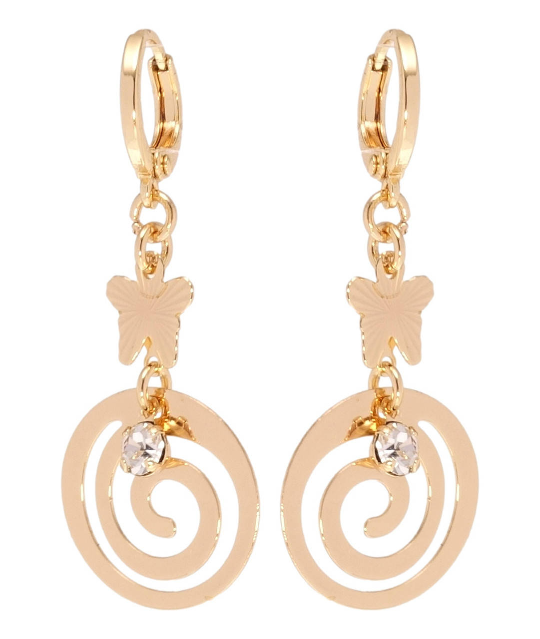 

Серьги Xuping M&L желтый оттенок подвески на колечках "Спираль с бабочками"