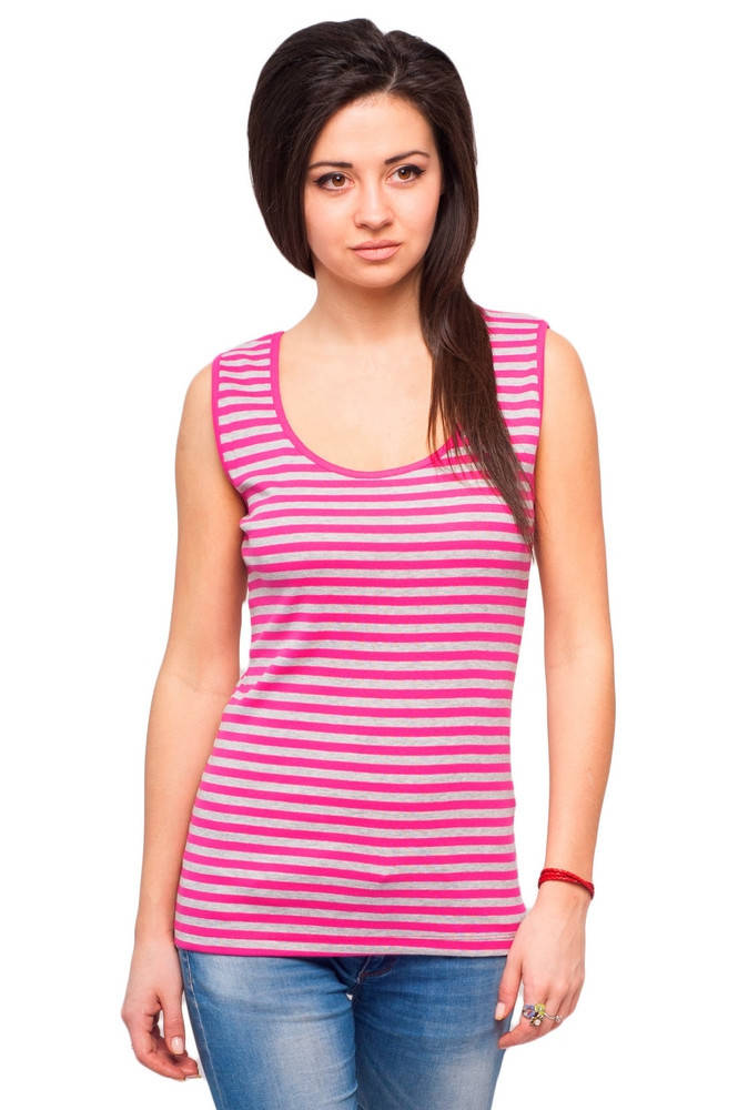 

Полосатая майка женская безрукавка трикотажная хлопковая хб летняя, розовая, Розовый