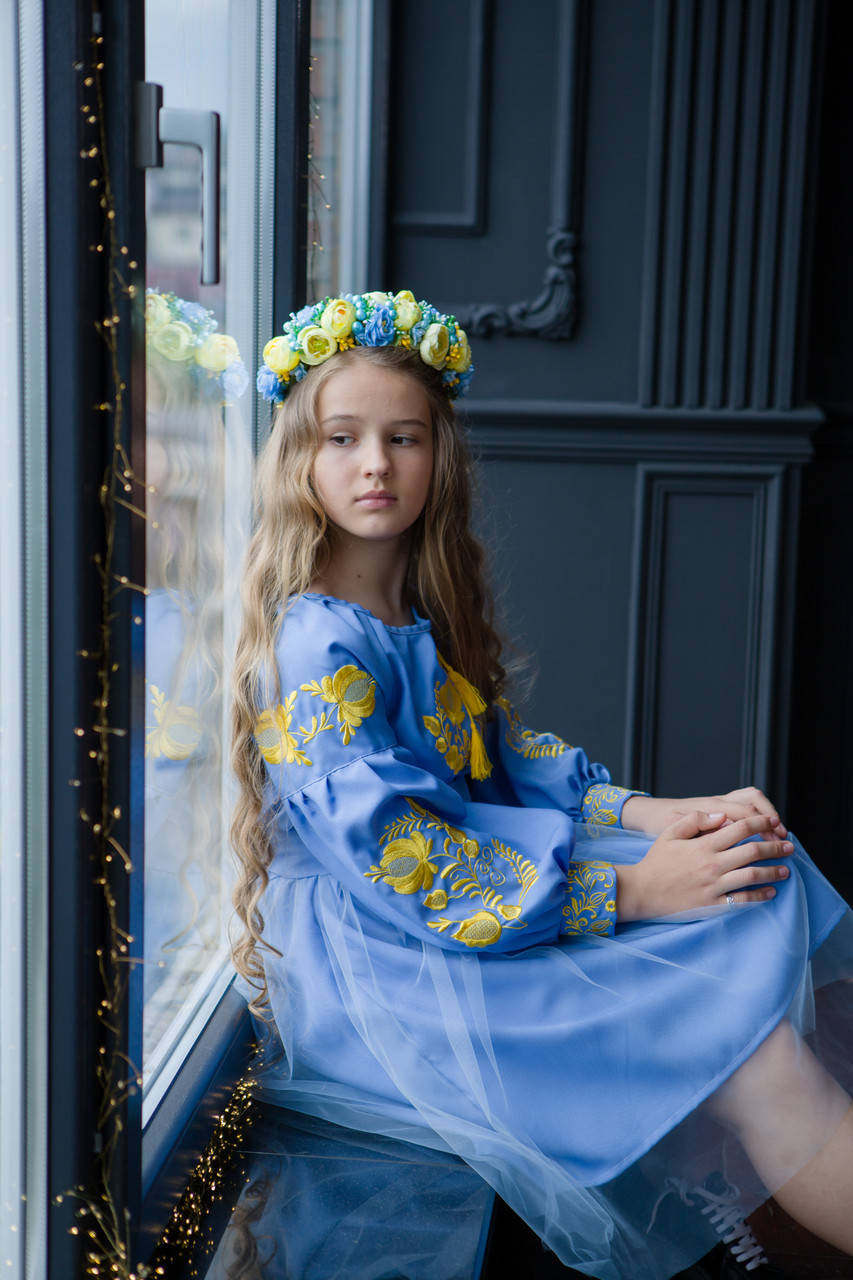 

Плаття для дівчинки Квіткове блакитно-жовте