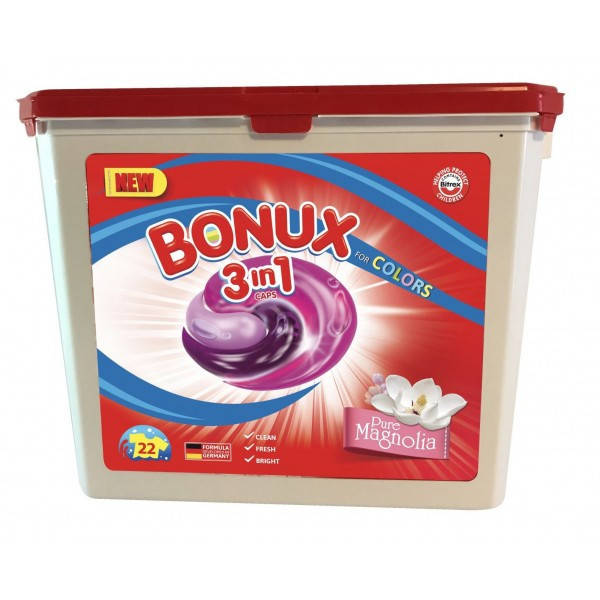 

Гель-капсулы для стирки Caps Dalli BONUX Pure Magnolia для цветного белья, 22 шт