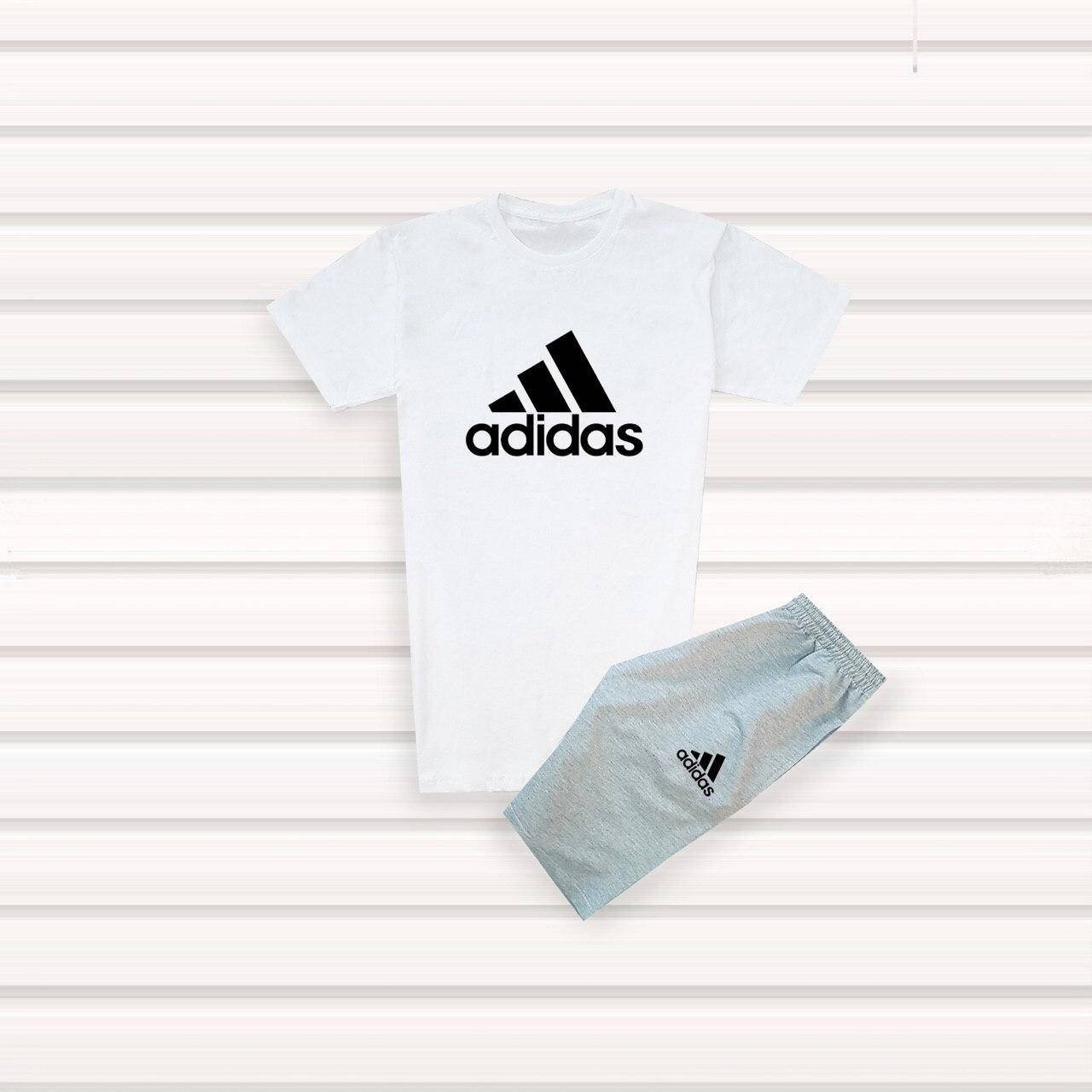 

Мужской летний комплект (шорты и футболка) Adidas / светлый