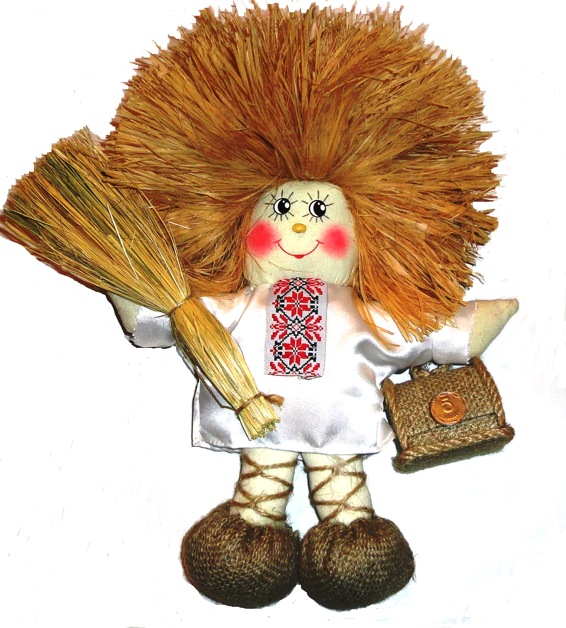 

Домовенок Кузя пушистик большой в вышиванке 38 см.