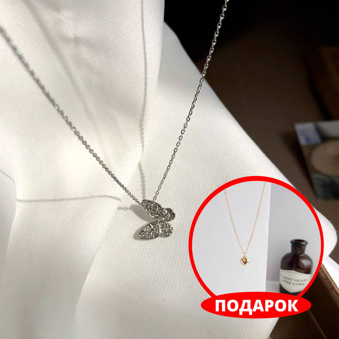 

Подвеска женская с бабочкой украшения на шею чокер красивая бижутерия серебристый серебреная подвеска
