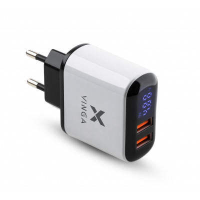 

Зарядное устройство Vinga 2 Port QC3.0 Display Wall Charger (VWCQAADW)