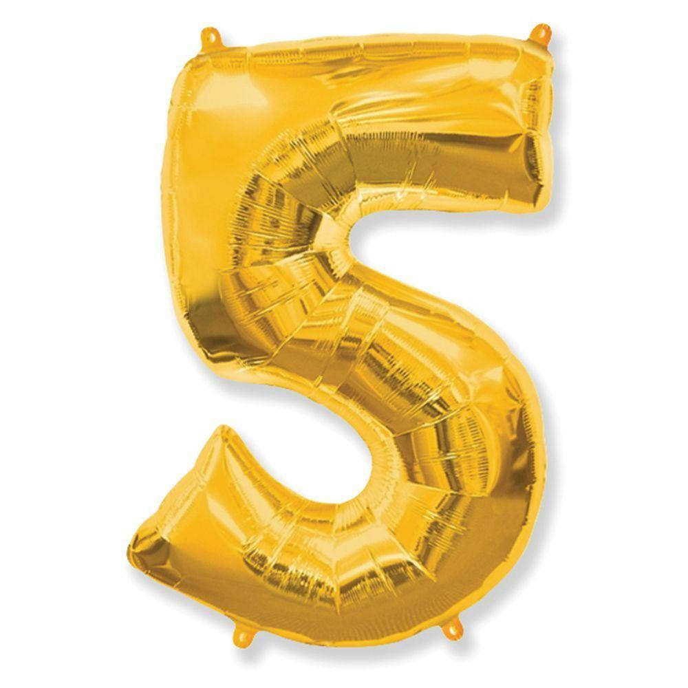 

Фольгированный большой воздушный шар цифра "5" Flexmetal Золото Gold 32" 81 см