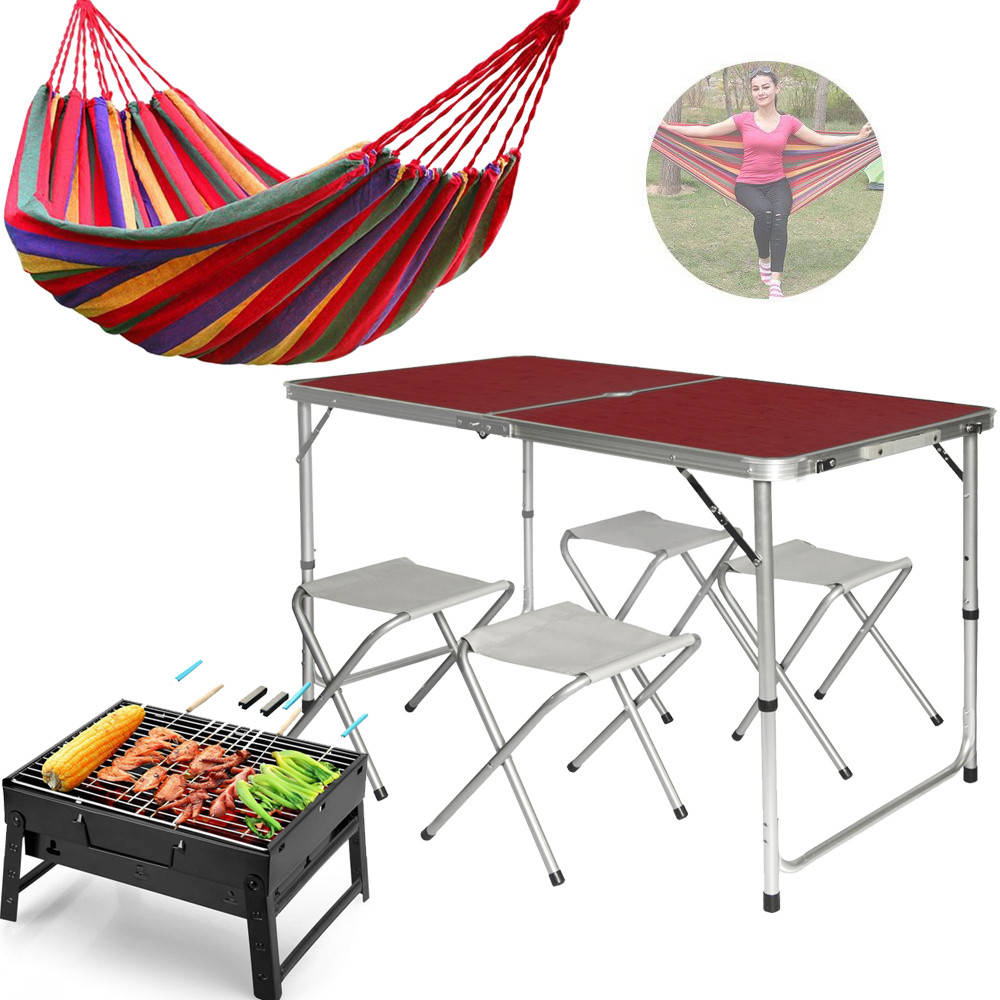 

Стол Раскладной для пикника Туристический и 4 стула в чемодане Easy Campi+Гамак мексиканский+Мангал
