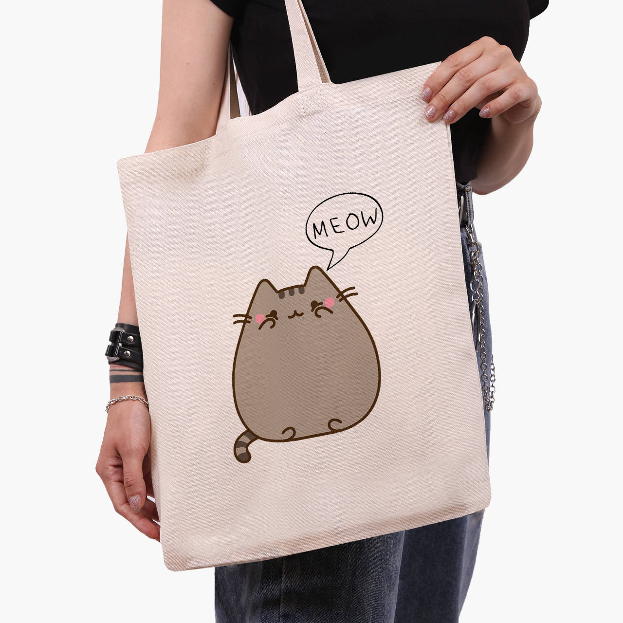 

Эко сумка Кот Пушин (Pusheen Cat) (9227-2853) бежева классическая, Белый