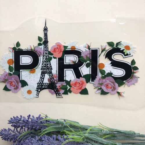 

Термоаппликация-накатка, наклейка на одежду PARIS 19,5х11 см., Разные цвета