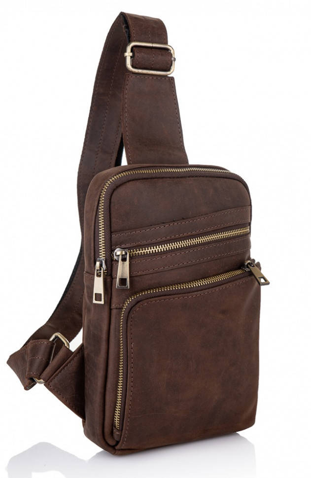 

Кожаная мужская нагрудная сумка слинг Newery N6896KC (уценка)