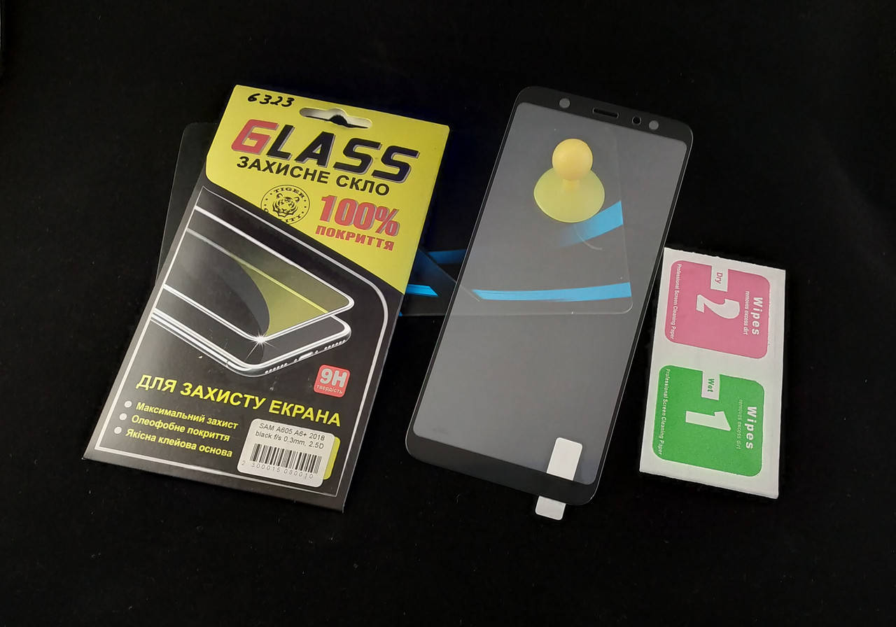 

Защитное стекло для Samsung Galaxy A6 Plus (2018) A605 полноэкранное с черными рамками, Черный