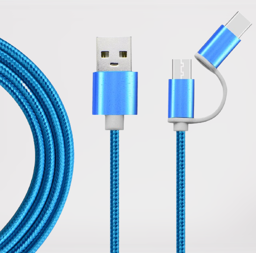 

USB кабель 2 в 1 Lightning/ MicroUSB, 2A, 1метр. Голубой Кладовка