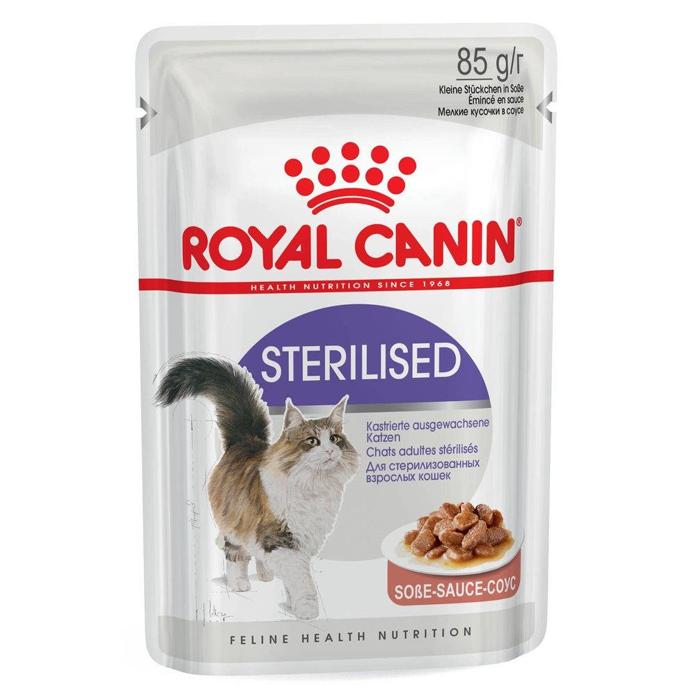 

Royal Canin STERILISED в соусе 85г- паучи для стерилизованных кошек старше 1 года