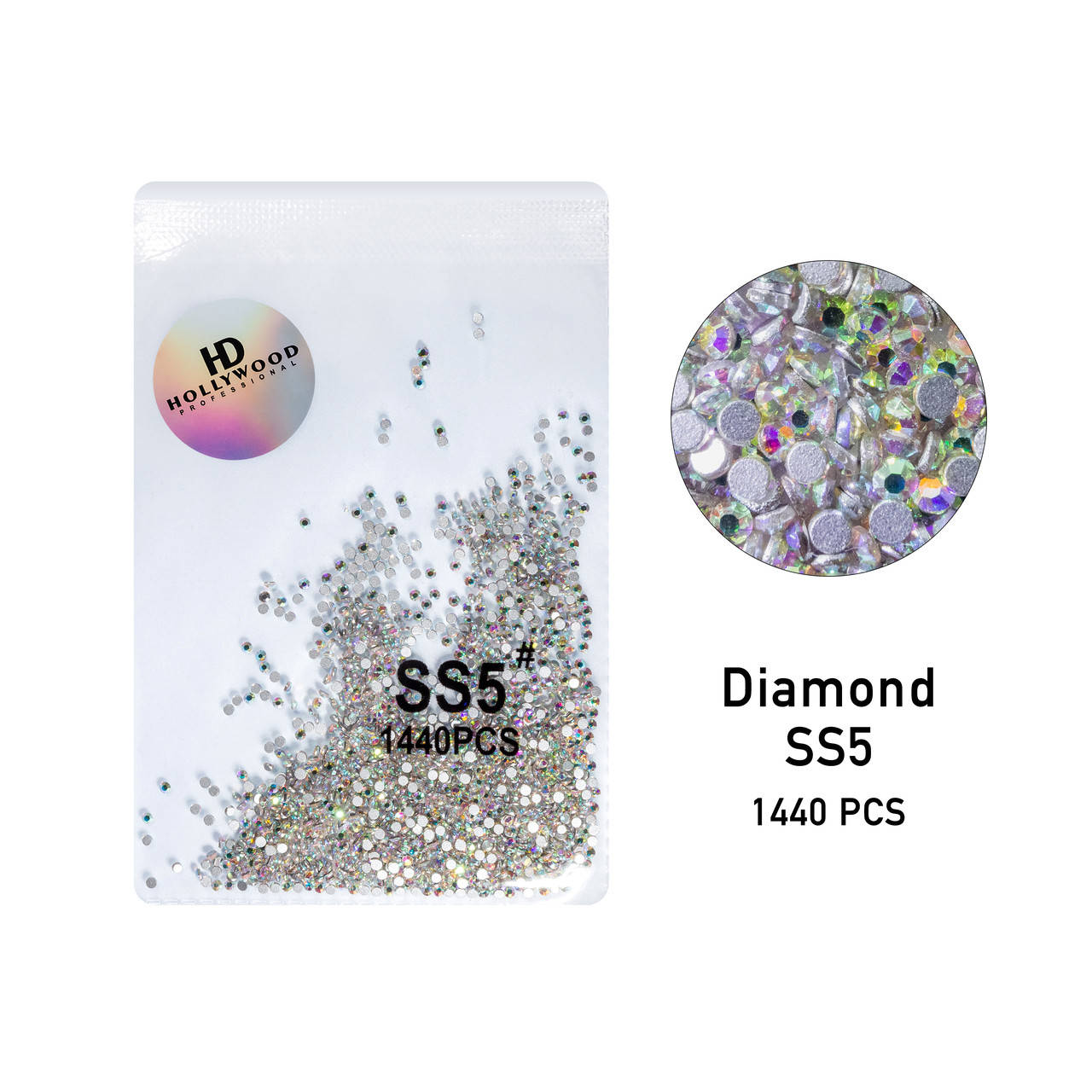 

Стразы для ногтей Diamond Хамелеон SS5 1440шт HD Hollywood, Серебристый