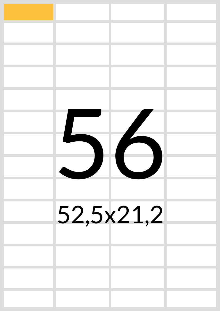 

Самоклеящаяся бумага А4 (матовая) - 56 этикеток на листе. Размер: 52,5х21,2 мм., Белый