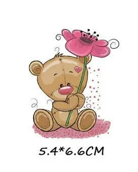 

Термонаклейка для детской одежды Мишка с цветком, Разные цвета