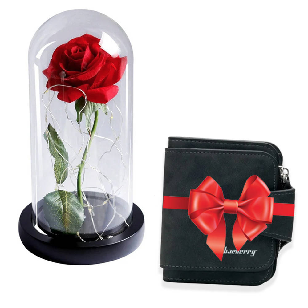 

Роза в колбе 20 см с LED подсветкой романтический подарок ночник + Подарок Женский кошелек