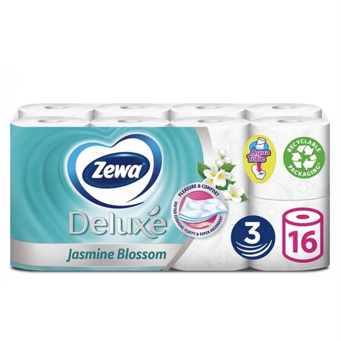 

Туалетний папір Zewa Deluxe Jasmine Blossom тришаровий (квітка жасміну) 16 шт., Белый